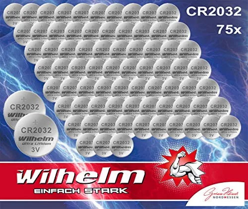 Knopfzelle CR2032 Wilhelm Batterie Lithium 3V CR 2032 Industrieware 75 x