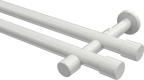 Interdeco Gardinenstange Prestige Santo Weiß, 2-läufig 100 cm - Moderne 2-läufige Gardinenstange aus Metall in Weiß, ideal für stilvolle Fensterdekoration. Inklusive Endstücken und Befestigungsmaterial für einfache Wandmontage.