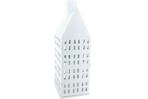 Metall Teelichthaus mit Glasscheiben weiß 14 x 16,5 x 40 cm Windlicht