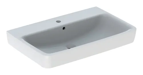 Geberit Renova Plan Waschtisch 75 cm - Waschbecken mit mittigem Hahnloch und Überlauf, ideal für moderne Bäder und optimale Nutzung des Platzes.