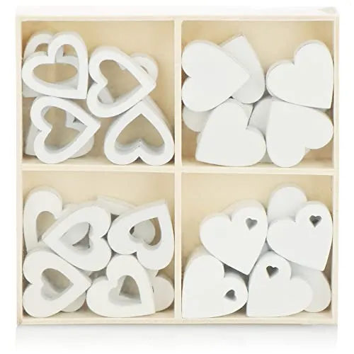 com-four® 32x Herz Streudeko - Kleine Herzen aus Holz in vier Designs - Holz-Herzen für Tischdeko im Frühling, an Ostern, auf Hochzeiten (32 Stück Herz)