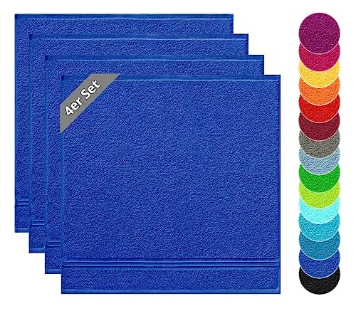 Lashuma Küchenhandtücher Baumwolle 50x50 cm, Linz 4er Set Frottee Handtücher Königs - Blau