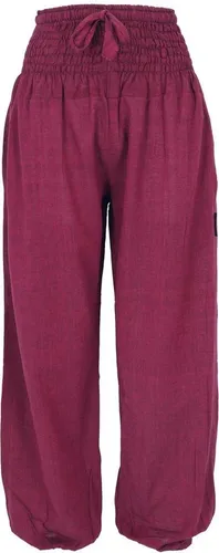 Guru-Shop Relaxhose Muckhose, Aladinhose mit breitem Bund - weinrot Ethno Style - Bequeme Aladinhose aus 100 % Baumwolle, ideal für entspannte Tage. Die weinrote Farbe und der breite Bund sorgen für eine lässige Passform und hohen Tragekomfort.