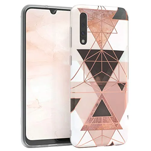 EAZY CASE Handyhülle Silikon mit Kameraschutz kompatibel mit Samsung Galaxy A30s / A50 / A50s, im Geometrie Design, Geometrie Motiv Hülle, Ultra dünn, Slimcover, Silikonhülle, Backcover, Rosa Braun