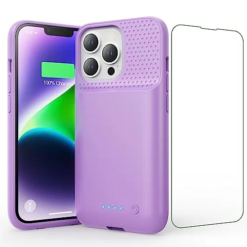 Akkuhülle für iPhone 13/13 Pro/14, 7500mAh Smart Battery Case Zusatzakku Ladehülle, 2023 Neues Tragbare Handyhülle Akku, Abnehmbare Powerbank Hülle Akku Case für iPhone 13/13 Pro/ 14 [6,1''] (lila)