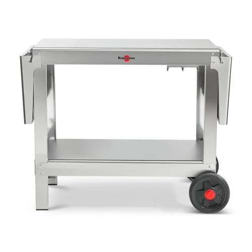 KRAMPOUZ Outdoor-Trolley für Plancha und BBQ – Edelstahl Servierwagen mit 2 Tabletts