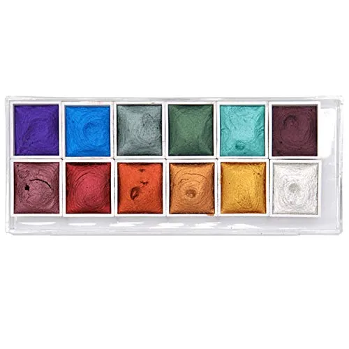 Urstory1 Aquarellfarben-Set, 12 Farben, professionelles Aquarell-Set, metallischer Glitzer, Kunstbedarf für Künstler