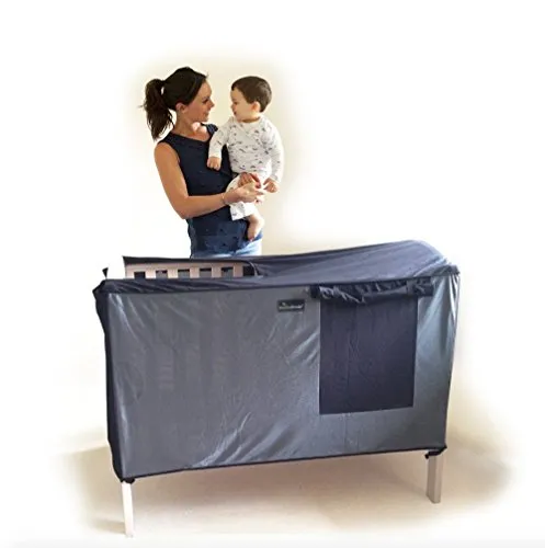 SnoozeShade Verdunkelungsbezug und Schlafhimmel für Kinderbetten, atmungsaktiv, Baby-Mesh-Blöcke, 94% des Lichts, universelle Passform für 120 x 60 cm Kinderbett-Matratze, Mückenschutz für Raumteilung
