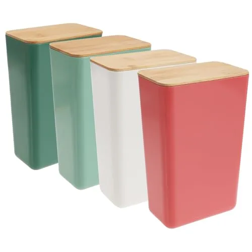 com-four® 4x Vorratsdose mit Bambus-Deckel - Wiederverwendbare Aufbewahrungsboxen aus Kunststoff für Lebensmittel, Kosmetik & Kleinteile - ideal für Nudeln, Kaffee, Zucker oder Mehl