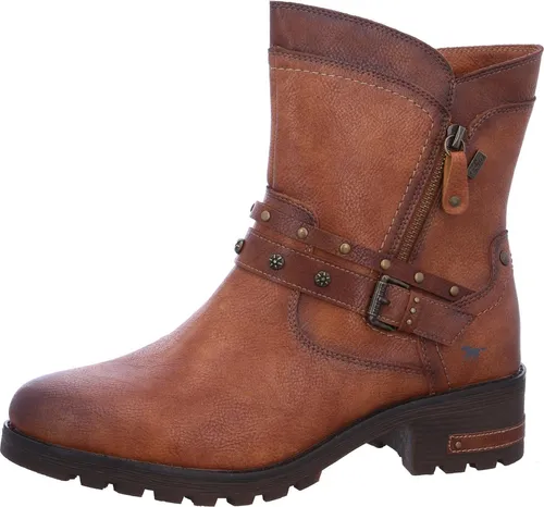 Mustang Shoes Stiefelette Lederimitat, Damen Gr. 36, braun (cognac) - Wanderschuhe mit ausgefallenem Design und seitlichem Reißverschluss für einfachen Einstieg. Das warme Futter hält die Füße an kalten Tagen angenehm warm.