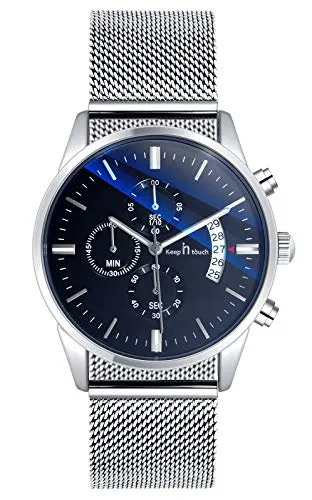 SUPBRO Herren Armbanduhr Mode Wasserdicht Sport Analoger Quarz Uhr Ultra-Thin Dial Edelstahl Mesh Armbanduhr Männer Datum Silber