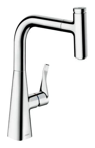 Hansgrohe Metris Select M71 Einhebel-Küchenmischer 240 - Moderne Armatur mit Ausziehauslauf und sBox für flexibles Arbeiten in der Küche, elegant in Chrom.