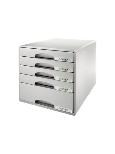 LEITZ Schubladenbox Plus grau 52110085, DIN A4 mit 5 Schubladen - Praktische Schubladenbox in Grau mit 5 herausnehmbaren Schubladen für DIN A4 Unterlagen. Platzsparend stapelbar und mit Auszugssperre für mehr Sicherheit – ideal für ein organisiertes Büro!