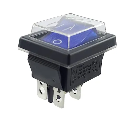 Kippschalter blau Ein-Aus mit wasserdichter Abdeckung, Geräteschalter DPDT, 4-polig 250V 16A Wippschalter beleuchtet