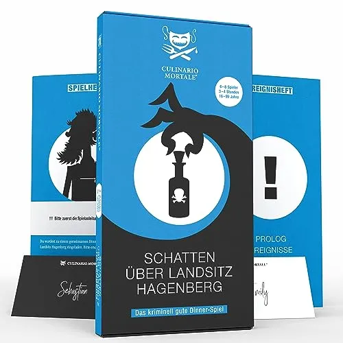 CULINARIO MORTALE® – Schatten über Landsitz Hagenberg - Gesellschaftsspiel für 6-8 Personen, erlebe einen spannenden Krimi-Abend mit Rollenübernahme und geheimen Hinweisen – ideal für Mädelsabende oder Silvester!