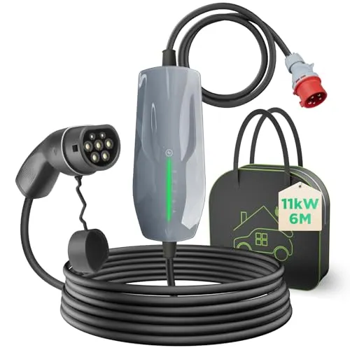 WISSENERGY Typ 2 Ladekabel 11KW EV Ladegerät mit CEE Stecker, [6-16A] Dreiphasige Mobile Wallbox Ladestation für Elektrofahrzeuge EVSE, IEC 62196-2, 6 Meter