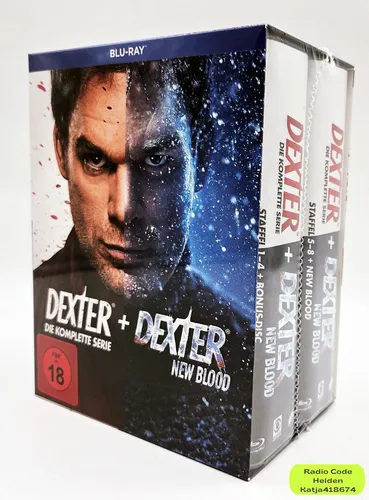 Dexter: Die komplette Serie (Staffel 1-8 + New Blood) [Blu-ray] - Packende Thriller-Serie über einen forensischen Blutanalytiker, der ein geheimes Doppelleben führt. Freigegeben ab 18 Jahren.