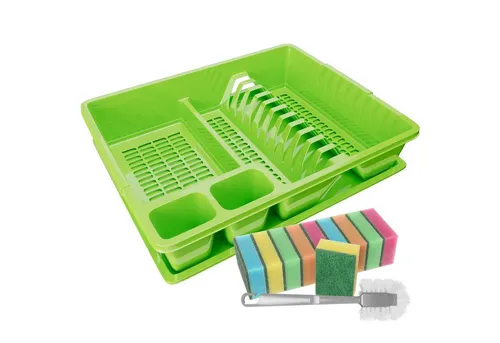 Wellgro Geschirrständer Abtropfgestel mit Reinigungsbürste und 10 Schwämmen