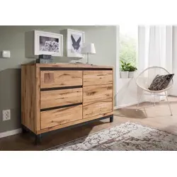 MASSIVMOEBEL24.DE VILLANDERS Sideboard 120x45x85 - Einzigartiges Wildeiche Unikat - Buffetschrank aus naturbelassenem Wildeiche mit edlem Design, bietet viel Stauraum und ist ideal kombinierbar für jedes Wohnambiente.