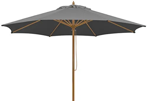 Schneider Sonnenschirm Malaga, anthrazit, 300 cm - Sonnenschirm in Holzoptik, reißfest und wasserabweisend, mit UV-Schutz 50+ – ideal für den Garten oder die Terrasse.