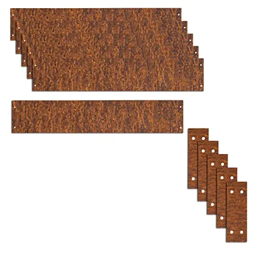 ESTEXO Beetumrandung Rasenkante Edel-Rost 6x Beeteinfassung - Biegsame Rasenkante aus witterungsbeständigem Cortenstahl, ideal für eine harmonische Gartengestaltung. Stabil und vielseitig einsetzbar für Rundungen und Beete.