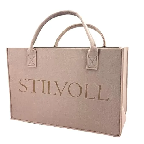 heimtexland Allzweck Filztasche Einkaufstasche Shopper Filz Tragetasche Einkaufskorb Aufbewahrung XL Tasche mit Henkel 30x45 robust langlebig Geschenkidee Typ717 Beige Stilvoll 30x45 cm