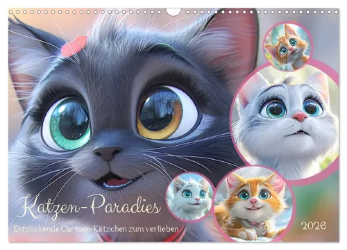 Rose Hurley Katzen-Paradies Kalender - 14-seitiger Cartoon-Kalender für Katzenliebhaber, zauberhafte Illustrationen bringen Freude ins Zuhause, ideal als Geschenk.