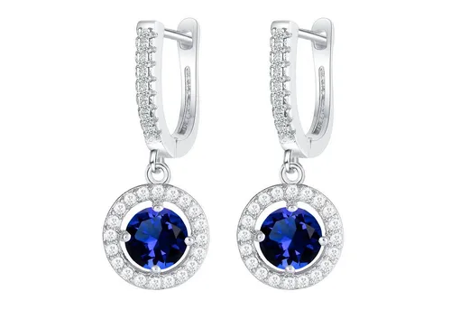 LÖB Paar Creolen 18K Weißgold mit Zirkonia und Blauem Saphir - Elegante Creolen in 18K Weißgold mit funkelnden Zirkonia und blauen Saphiren, ideal als Geschenk für Frauen zu besonderen Anlässen.