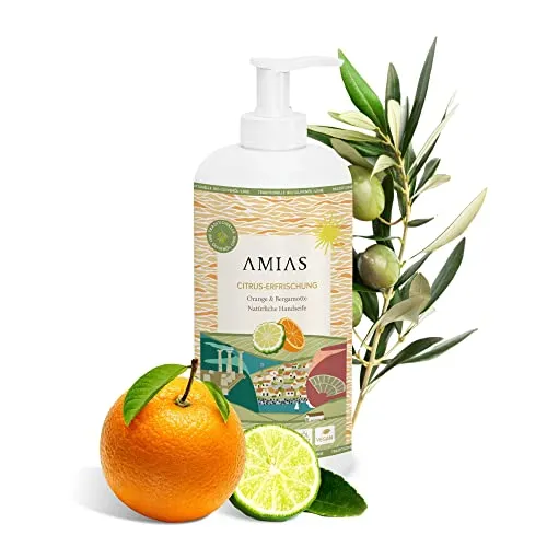 Orange und Bergamotte Seife 500ml | Vegan, frei von Palmöl 100% natürliches Orangenöl, Bio Olivenöl | Auch bei Trockener Haut, Erfrischend… (Orange & Bergamotte)
