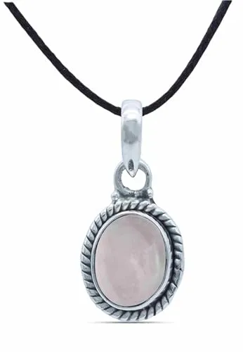 mantraroma Kettenanhänger 925 Silber Rosenquarz rosa Stein Edelstein Kettenanhänger Damen Sterling Silber Halskette Anhänger Geschenk (MAH-156-07)