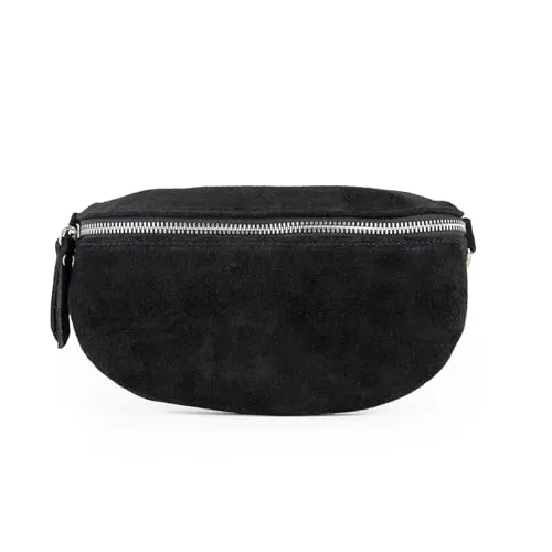 lePelou Bauchtasche VALENTINA, Umhängetasche aus Wildleder, Crossbody Tasche, Gürteltasche (zwischen 4 Größen wählbar), echt Leder, Made in Italy schwarz M 25*16*8