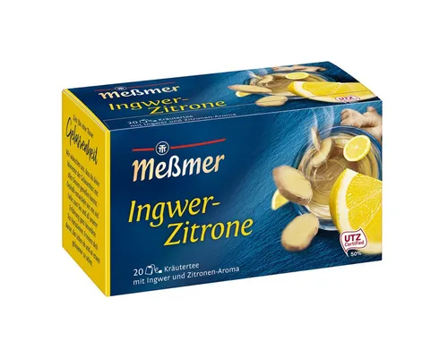 Meßmer Ingwer-Zitrone - 20 Teebeutel - Kräutertee mit würzig-frischer Ingwer-Zitrusnote, vegan und glutenfrei, für ein intensives Genusserlebnis und innere Wärme.