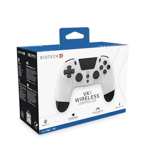 Gioteck VX4 VX4 Wireless Controller für PlayStation 4 (PS4) - Weiß mit programmierbaren Rücktasten - Bluetooth-kompatibel