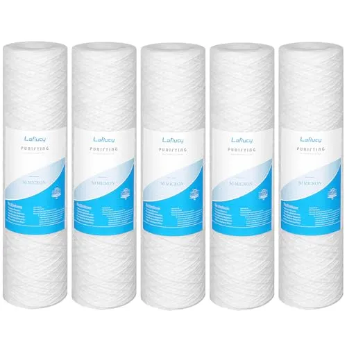 Lafiucy 50 Mikron 10 Zoll x 2,5 Zoll String gewickelt Sediment Wasserfilterpatrone 5 Pack ganze Haus Sediment Filtration Universal Ersatz für 10inch RO Einheiten
