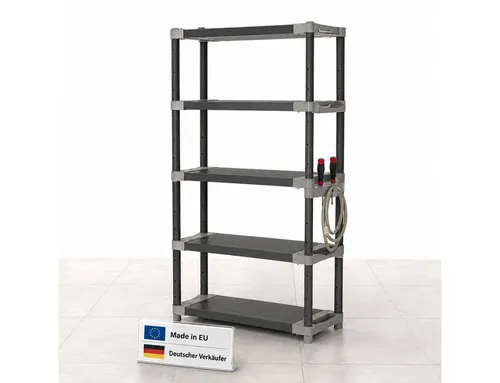 ONDIS24 Schwerlastregal 175 cm hoch – Stabilität für Ihr Zuhause - Robustes Schwerlastregal aus Kunststoff mit 5 Böden, bis zu 750 kg belastbar. Ideal für Werkstatt, Garage oder Keller. Inklusive praktischen Werkzeughaltern für mehr Ordnung und Übersicht.