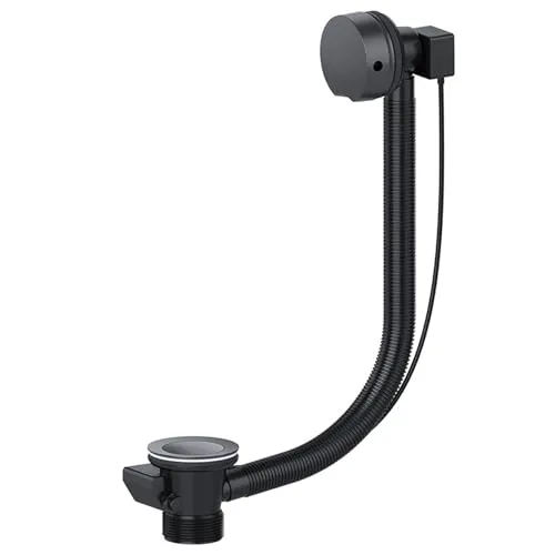 SPARES2GO Badewannenablauf-Kombinations-Drehstopfen, 40 mm, 3,8 cm Überlauf, Schwarz