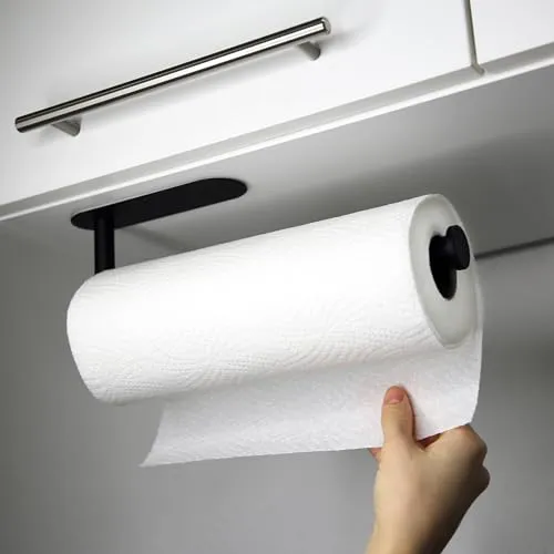 Küchenrollenhalter ohne Bohren VonBueren | Farbe: schwarz | Rollenhalter Montage unter dem Schrank oder an der Wand | Halter für Küchenrolle