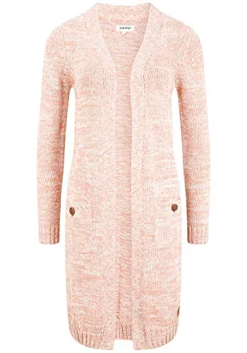 OXMO OXPhiletta Damen Lange Strickjacke - Strickjacke für Damen aus 100% Baumwolle, grobmaschig gestrickt mit zwei aufgesetzten Taschen, ideal für stilvolle Outfits im Büro oder Alltag.