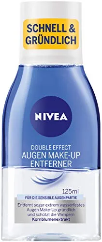 NIVEA Double Effect Augen Make-Up Entferner (125 ml), Gesichtsreinigung mit pflegender Formel und Wimpernschutz, Make-Up Entferner für extrem wasserfestes Make-Up
