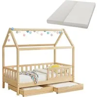 Juskys Kinderbett Marli 90 x 200 cm mit Matratze - Kinderzimmermöbel: Das moderne Hausbett bietet Schlafplatz, Spielmöglichkeiten und Stauraum. Ideal für Kinder von 3 bis 10 Jahren, inklusive Bettkasten und Rausfallschutz.