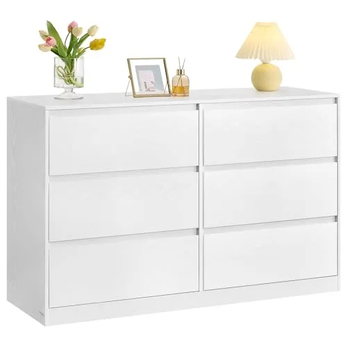 Produktbild VASAGLE Kommode mit 6 Schubladen, Komodenschrank, Schubladenschrank, Wäschekommode, für Schlafzimmer, 40 x 119,4 x 75 cm, Modern Kailyn Kollektion, schneeweiß LTS616W01