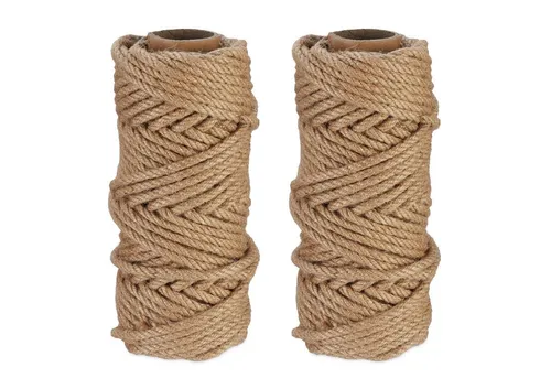 relaxdays Juteschnur 6 mm x 30 m 2er Set Bastelgarn