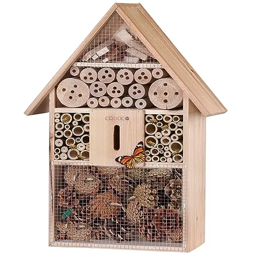 CADOCA® Insektenhotel 48x31x10cm Holz Spitzdach Garten Bienenhotel Insektenhaus Nistkasten wetterfest zum Aufhängen