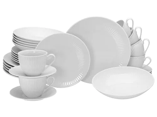 CreaTable Kombiservice Valencia Weiß - 30-teiliges Kombi-Service für 6 Personen aus elegantem Porzellan, mikrowellengeeignet und spülmaschinenfest – perfekt für stilvolle Anlässe im Boho Chic.