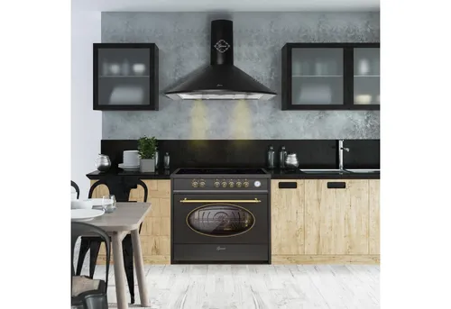 Gurari Retro Gas Elektro Standherd 60 cm E 614 BL r + Dunstabzugshaube 60 cm