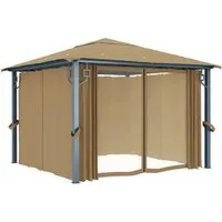 vidaXL Pavillon mit Vorhang 300x300 cm - Taupe, eleganter Sonnenschutz - Pavillons & Partyzelte: Robuster Pavillon aus Aluminium mit UV-Schutz, ideal für Gartenpartys und Veranstaltungen im Freien, inklusive 4 Seitenteilen für zusätzlichen Schutz.