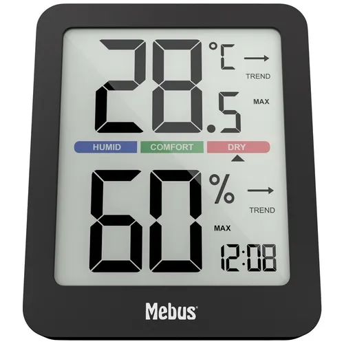 Mebus 11115 Funk-Thermo-Hygrometer - Digitales Thermometer und Hygrometer mit Hintergrundbeleuchtung, zeigt Raumtemperatur und Luftfeuchtigkeit an. Ideal für präzise Klimakontrolle in jedem Raum.