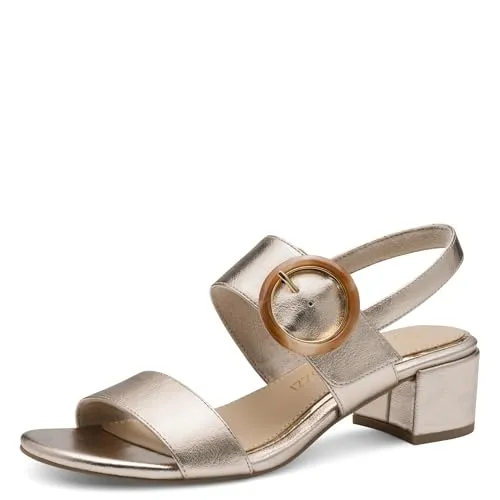 MARCO TOZZI Damen Sandalen mit Absatz mit Klettverschluss Elegant, Beige (Platinum), 40 EU