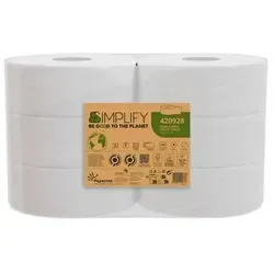 Toilettenpapier Simplify 420928 - 2-lagig, 1.305 Blatt, 6 Stück - Hygieneartikel mit extrem langer Maxi Jumbo Rolle, reduziert Papierengpässe und spart Zeit und Kosten beim Rollenwechsel. FSC-zertifiziert für nachhaltigen Komfort.
