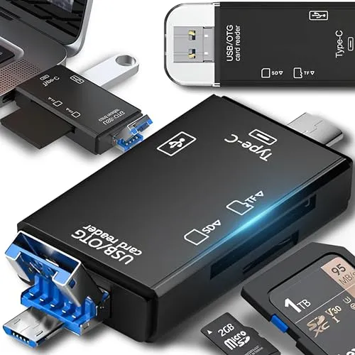 Retoo Kartenleser USB Adapter Micro SDXC, SDHC, Kartenlesegerät Highspeed OTG, USB 3.0/USB C, kompatibel mit Windows, Mac, Android, Speicherkarten Adapter, TF und UHS-I Karten, Schwarz
